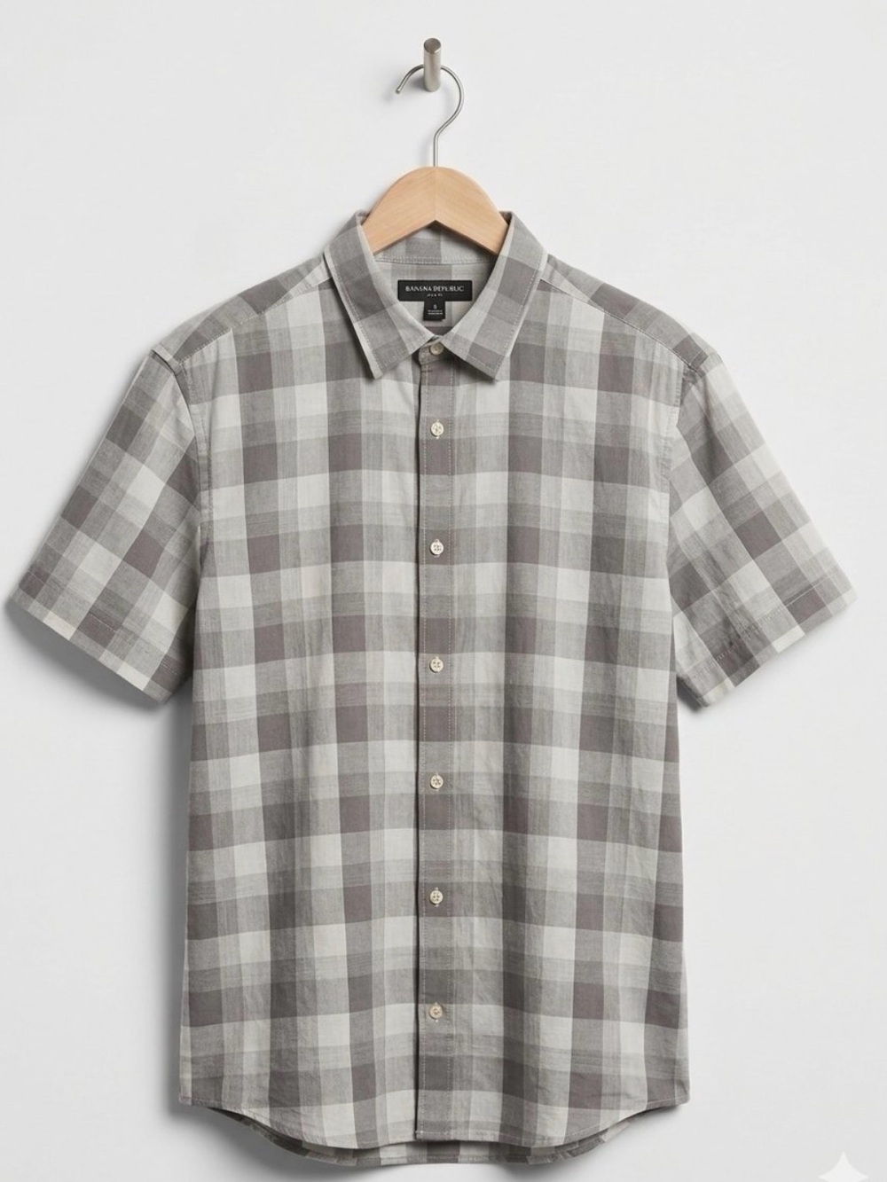 Banana Republic Gray and White Plaid Short-Sleeve Button-Down Shirt